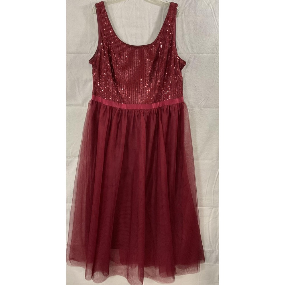 BERYLOVE Dress Womens 3XL Burgundy Sequin Tulle Scoop Neck Maxi Formal Gown